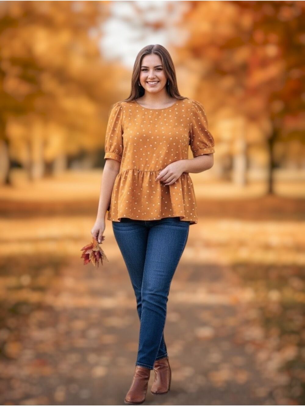Mustard Heart Print Peplum Blouse